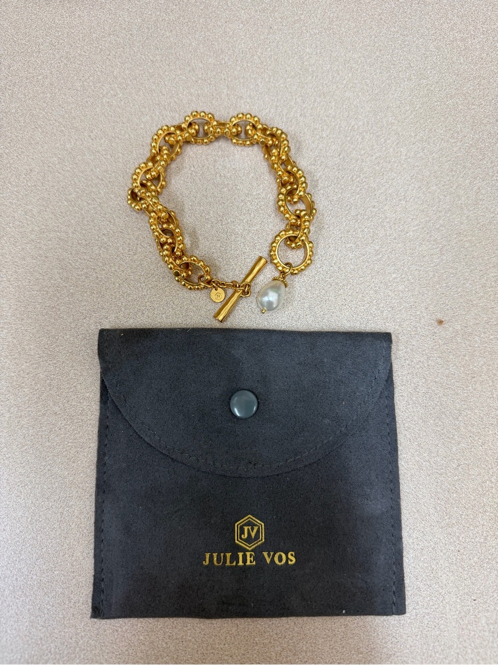 Julie Vos Gold Link Bracelet with Pearl Charm